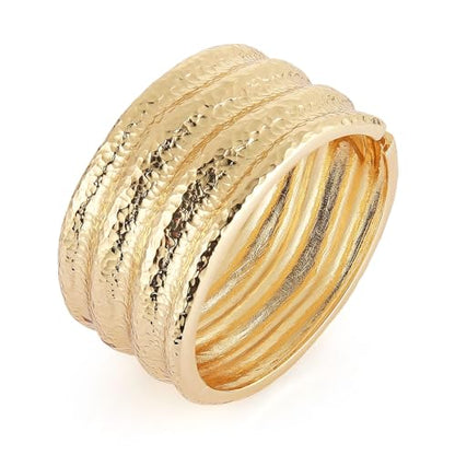 HZMAN Chunky Gold Cuff Bracelets for Women Thick Wide Bangle Bracelet Hammered Open Hinge Wrist Cuff Bracelet Jewelry Gift - color: 04.Crater Gold