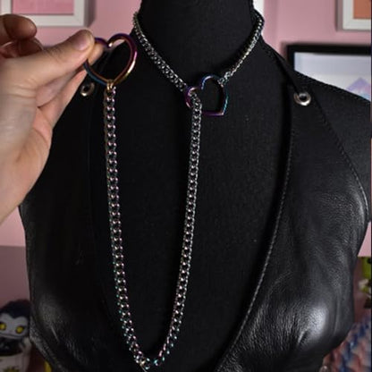 Heart O Ring Slip Chain Choker Necklace for Women Men Stainless Steel Cuban Chain Y-shape Necklaces Punk Rock Collar Adjustable Lariat Y Necklace Prom Necklaces Jewelry - color: Multicolor