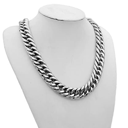Men Curb Chain Necklace Stainless Steel/sliver/black/gold Chunky Double Tight Cuban Link Hip Hop Neck Chains for Men,width:22MM 18inch-32inch 8 Length Options - color: silver, size: 20