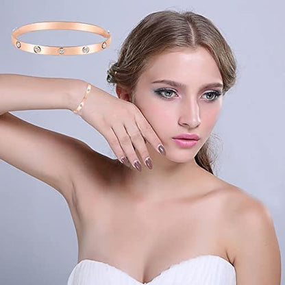 Stainless Steel for Ladies Men Bracelet Bangle Yellow 18k Gold Plated Diamonique CZ stone crystal - color: rose