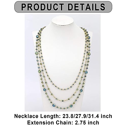 Firstmeet Long Chain Multi Layer Fashion Glass Beads Handmade Necklace for Women - color: Green-j