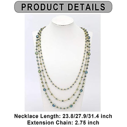 Firstmeet Long Chain Multi Layer Fashion Glass Beads Handmade Necklace for Women - color: Green-j