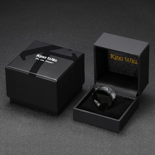 King Will Tungsten Wedding Band Wood Inlay for Men Black Beveled Edge | Black, 8mm, Beveled Edge, Comfort Fit, Wood inlay, Promise Gift - color: Black-Gray