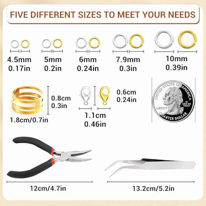1200 Pcs Jump Rings for Jewelry Making Supplies, Necklace Repair Kit with Plier, Tweezer, Lobster Claw Clasps, Open Rings for Crafts & Keychains (1200Pcs Silver and Gold) - color: 1200Pcs Silver and Gold