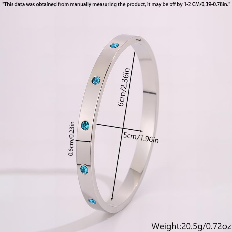 Women’s Silver Bracelet with Blue Crystals – Stainless Steel Slim Hinged Bangle