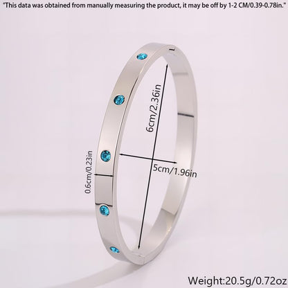 Women’s Silver Bracelet with Blue Crystals – Stainless Steel Slim Hinged Bangle