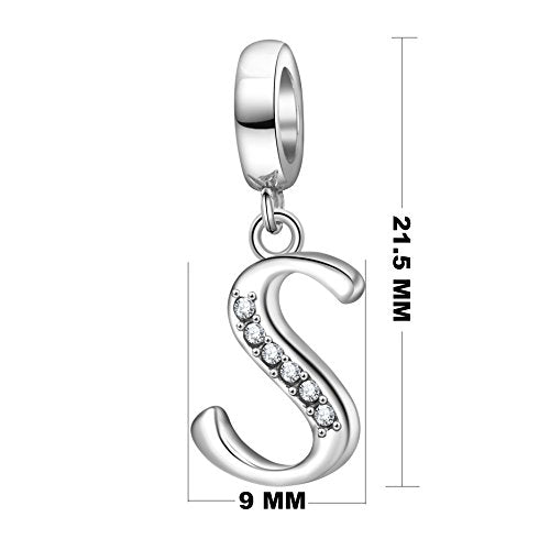 925 Sterling Silver Initial Charm fits Pandora, Gift for Mom Wife | Christmas,Birthday,Mother's Day, Anniversary, Valentine's Day - color: Letter S
