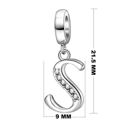 925 Sterling Silver Initial Charm fits Pandora, Gift for Mom Wife | Christmas,Birthday,Mother's Day, Anniversary, Valentine's Day - color: Letter S