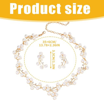 Faux Pearl Bridal Jewelry Set,Necklace Earrings Wedding Set | Vintage Flower Design, Hypoallergenic, Lightweight.