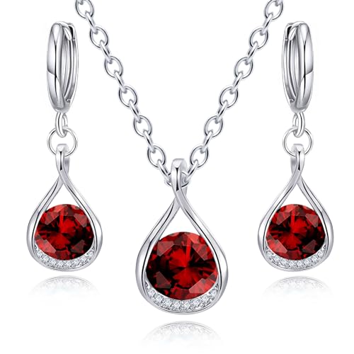 IFKM Silver Jewelry Sets For Women Rhinestone Pearl Crystal CZ Choker Necklace Earrings Bracelets Set For Bridal Bridesmaid Accessories Wedding Prom Anniversary Birthday Gifts - color: Wine Red