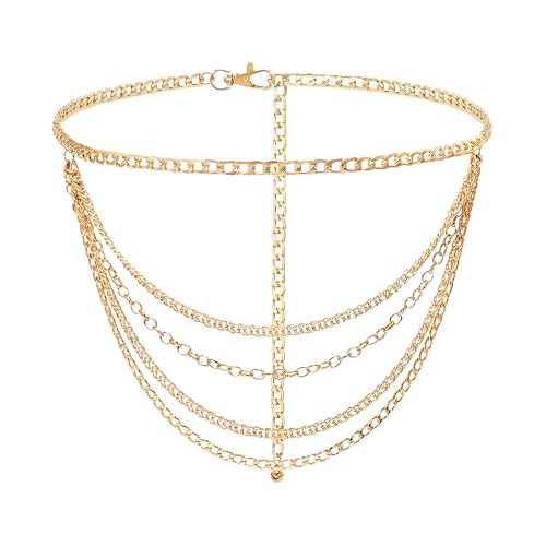 Gold Waist Chain Plus Size Fashion Body Chain Belt for Women Curvy Chains Belts Accessory Adjustable Metal Chain Belts for Wome Outfit Punk Style Dress Belt 43.3 Inch