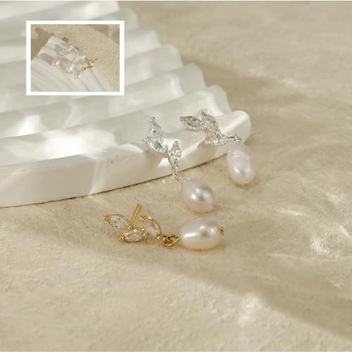 Pearl Earrings for Women:Gold Wedding Dangle Drop Earring Pearl Jewelry | 14K Gold Plated Pearl Drop Earrings for Women,Dainty Wedding Bride Earring Studs,Gold Dangle Drop Earring,Waterproof Jewelry - size: 1 pcs-4
