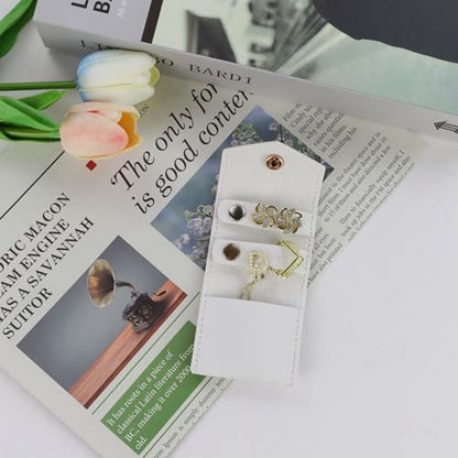 Mini Travel Jewelry Roll Bag with Buckle, Foldable Multifunctional Mini Travel Jewelry Case, Jewelry Roll Storing Rings, Necklaces, Earrings (White) - color: White