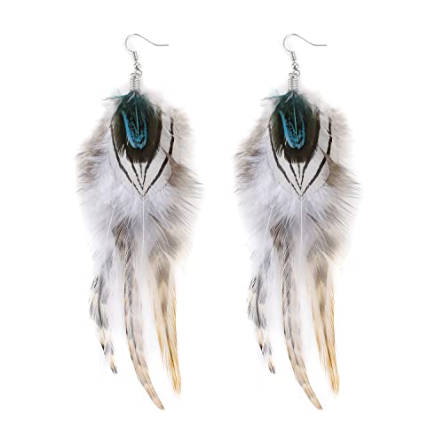 lureme Bohemian Style Boho Multicolor Pheasant Feathers Dangle Earrings for Women (er006359) - color: Multicolor