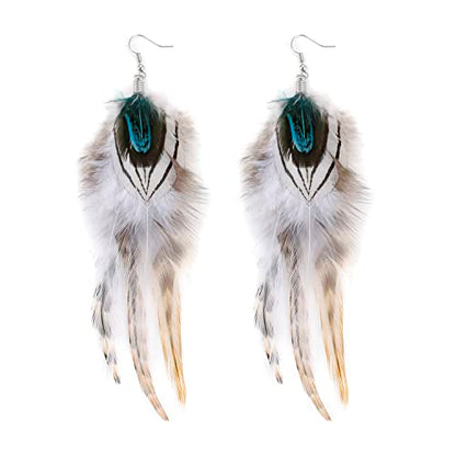 lureme Bohemian Style Boho Multicolor Pheasant Feathers Dangle Earrings for Women (er006359) - color: Multicolor