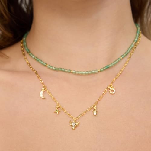 ARSIS Genuine Beaded Gemstone Necklace for Women, Colorful Natural Stone Handmade Bead Choker, Personalized Birthstone Necklace, Boho Summer Beach Necklace Layering Stackable Jewelry Gift - color: Emerald (May)