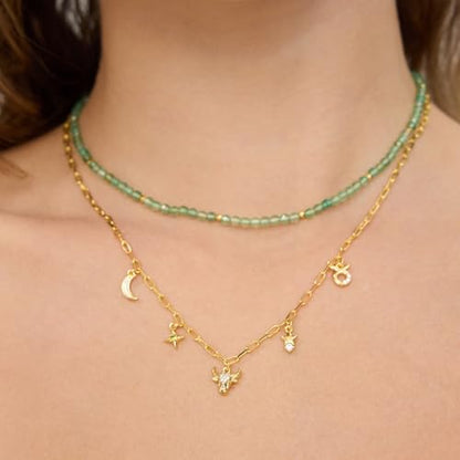 ARSIS Genuine Beaded Gemstone Necklace for Women, Colorful Natural Stone Handmade Bead Choker, Personalized Birthstone Necklace, Boho Summer Beach Necklace Layering Stackable Jewelry Gift - color: Emerald (May)