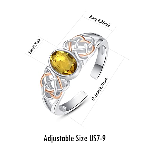 PRAYMOS 925 Sterling Silver Ring Birthstone Ring Turquoise Moss White Opal Ring for Women Celtic Knot Open Adjustable Thrumb Ring - color: Yellow Topaz