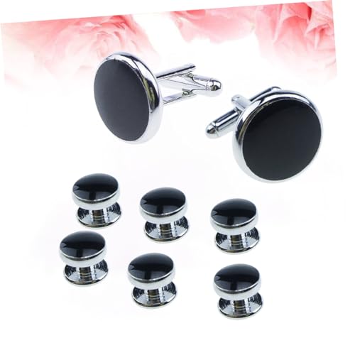 8Pcs Men Cufflinks and Studs Set Classic Black Tuxedo Shirt Accessories for Business and Wedding Polished Surface Secure Closure
