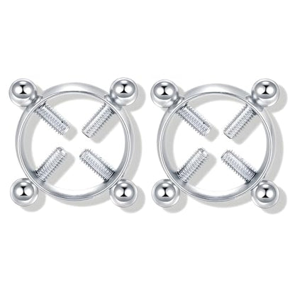 2Pcs Round Non Piercing Nipple Ring Fake Nipple Rings - color: Silver