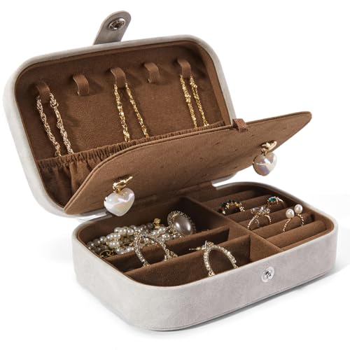 Smileshe Travel Jewelry Box, PU Leather Small Gift Portable Case, 2 Layers Organizer Display Storage Boxes for Rings, Earrings, Necklaces, Bracelets - color: Leather-Brown