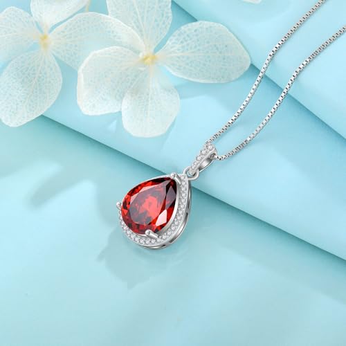FJ Teardrop Pendant Necklace 925 Sterling Silver Birthstone Jewelry for Women - color: 01 January-Garnet
