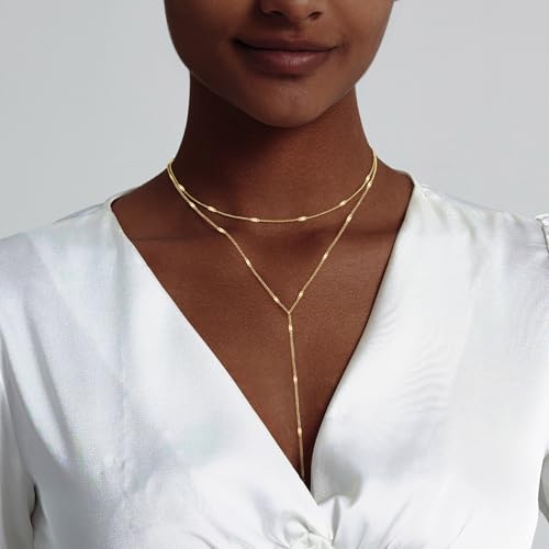 HAXIYA Gold Pearl Y-Shaped Necklace for Women Layered Lariat Long Pendant | 14K Gold Plated/Sterling Silver Dainty Drop Chain Layered Pearl/Beaded Necklaces Simple Gold Jewelry for Women - color: Sequin - Gold