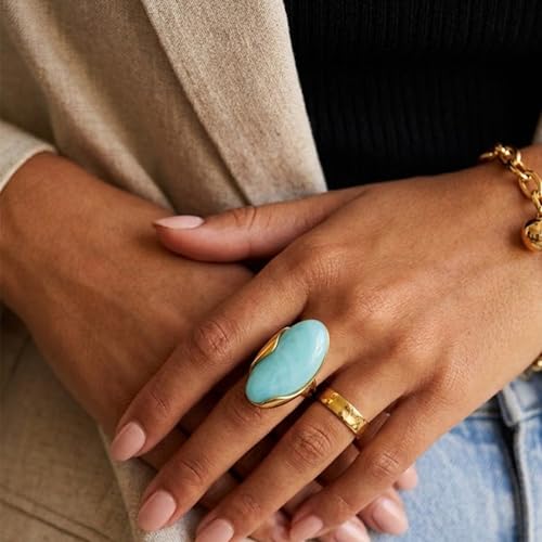 Mchic Colorful Chunky Statement Ring for Women: Boho Large Oval Acrylic Finger Ring Stainless Steel Adjustable Beach Summer Y2K Handmade Jewelry Gift for Women - color: Turquoise