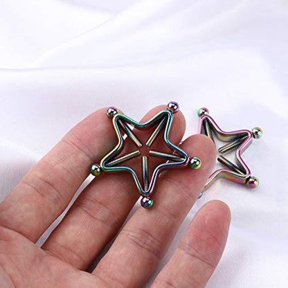 1 Pair Adults Non-Piercings Nipple Shield Adjustable Body Piercing Geometric Stars Nipple Clamp Ring Body Jewelry - color: #1 Rainbow Color