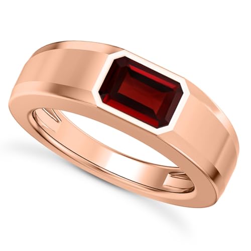 1CT - 3CT Gemstone Signet Pinky Ring - Emerald Cut Gem Pinky Ring White Yellow Rose 10K 14K 18K Gold Sterling Silver Mens Gem Signet Rings for Anniversary Fathers Day - style: Garnet