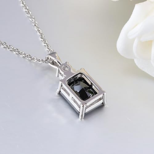 CiNily Rectangular Crystal Necklace for Women Trendy, Pendant Necklace with Chain 14K White Gold | Gold Plated Multicolor Birthstone Pendant Necklaces Boho Jewelry for Christmas Birthday Wedding - color: Silver-Black cz