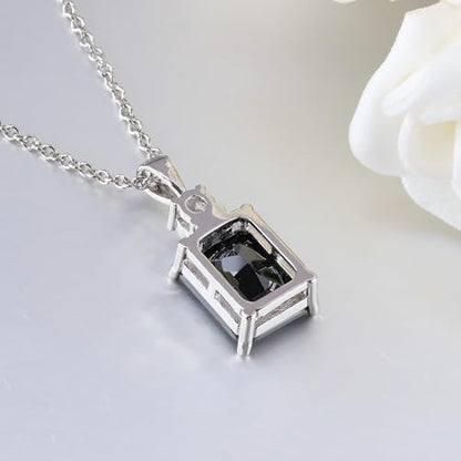 CiNily Rectangular Crystal Necklace for Women Trendy, Pendant Necklace with Chain 14K White Gold | Gold Plated Multicolor Birthstone Pendant Necklaces Boho Jewelry for Christmas Birthday Wedding - color: Silver-Black cz