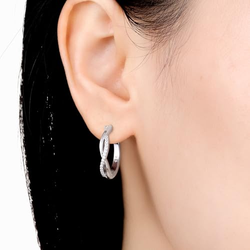 Floral Hoop Earrings 925 Sterling Silver with 14K Gold Plating – Lightweight CZ Flower Hoops | Hypoallergenic Jewelry for Women | Gift Box + Polishing Cloth - color: 19mm Woven Twisted Earrings