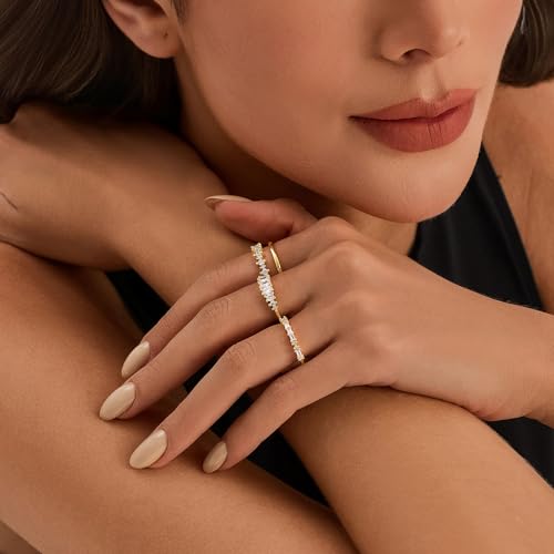 Cicy Bell Stackable Rings for Women 18K Gold Plated Non Tarnish Ring Set | Dainty Cubic Zirconia,Promise Wedding Engagement Rings, Statement Thin Rings,Trendy Jewelry Gifts - color: Gold-Style A, size: 7