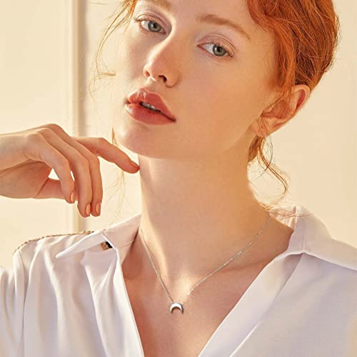 PROSILVER 925 Sterling Silver Necklace for Women Dainty Pendant Necklace | Hypoallergenic 925 Sterling Silver, Cute Small Pendant, Star/Heart/Moon/Triangle/Bar/Round Necklace Silver with Gift Box - color: 01 Sliver, style: 05 Moon