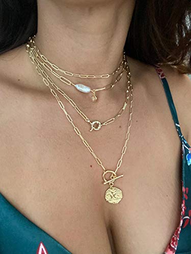 Lock Necklace for Women Paperclip Link Chain Padlock Necklace Non-Tarnish - color: Gold - 24 Inches Chain Necklace