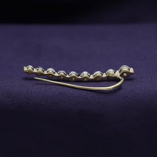 Floating Curved Bar One Piece Left Ear Crawler Earrings With Birthstone | White CZ In 14K Yellow Gold Over Sterling Silver - color: Simulated Cubic Zirconia