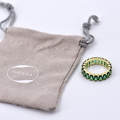 Nossa Green Emerald Band (5 Carat) 18K Gold Plated Claw Prong | Rectangle Emerald Cut Eternity Band CZ Ring - color: Green Emerald