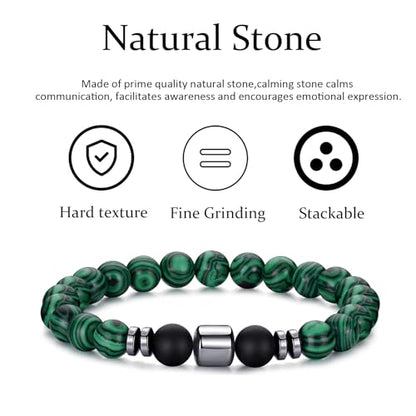 Mens Beaded Bracelets Set 8MM Tiger Eye Lava Stone Stretch Natural Stone Men's Bead Bracelet Mens Bracelet - color: 4, Black, White, Green, Gray Bracelet