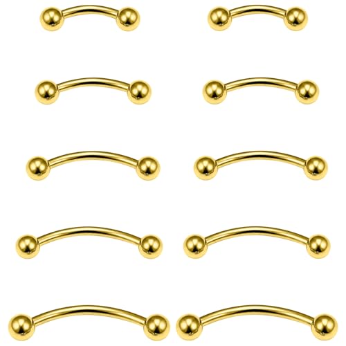 20G Eyebrow Piercing Jewelry Surgical Steel Vertical Labret Lip Jewelry Curved Barbell Tiny Eyebrow Rings Ear Rook Navel Small Belly Button Ring for Women Men 6mm/8mm/10mm/12mm/14mm - color: goldtone,ball