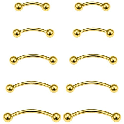20G Eyebrow Piercing Jewelry Surgical Steel Vertical Labret Lip Jewelry Curved Barbell Tiny Eyebrow Rings Ear Rook Navel Small Belly Button Ring for Women Men 6mm/8mm/10mm/12mm/14mm - color: goldtone,ball