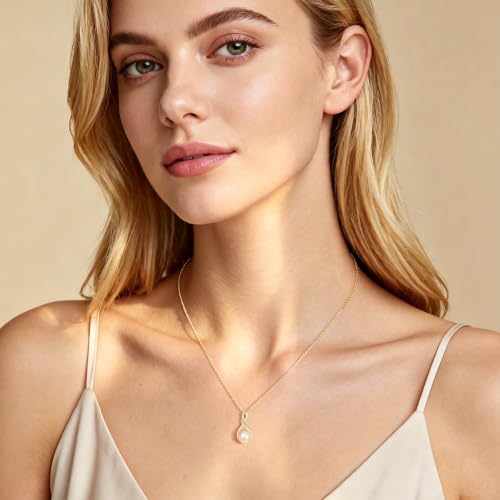 Freshwater Pearl Necklace for Women | 14K Gold Plated Infinity Pendant Fine Jewelry | Dainty Everyday Layering Chain with Lobster Clasp - color: Gold Dainty