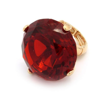 NYFASHION101 Women's Extra Big Rhinestone Fashion Stretch Ring - color: Red/Gold-Tone