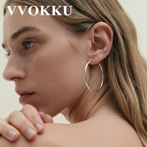 2MM S925 Sterling Silver Hoop Earrings Thin Gold Large Hoop Earring Lightweight Hypoallergenic Big Silver Thin Hoops Earring Gold Hoops Earrings for Women 30/40/50/60 MM - color: 60mm-Silver-1
