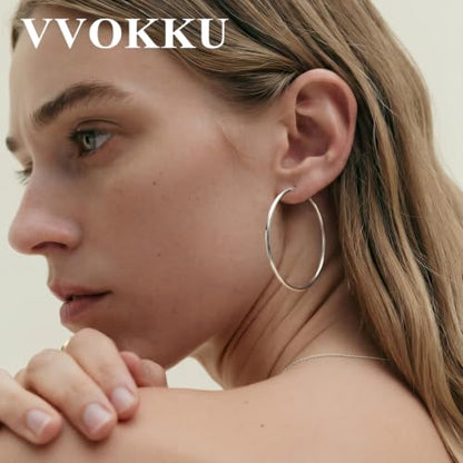 2MM S925 Sterling Silver Hoop Earrings Thin Gold Large Hoop Earring Lightweight Hypoallergenic Big Silver Thin Hoops Earring Gold Hoops Earrings for Women 30/40/50/60 MM - color: 60mm-Silver-1