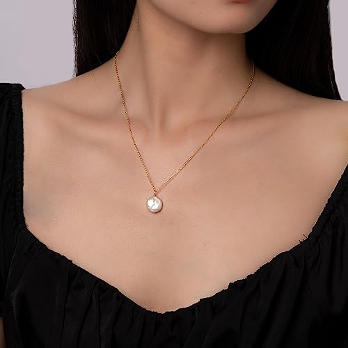 925 Sterling Silver Dainty Freshwater Cultured Pearl Choker Necklace White Genuine Real Pearl Charm Necklaces Jewelry Gifts for Her - color: Baroque-Button-Gold
