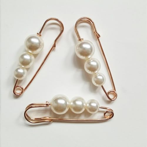 Healifty 3pcs Pearl Brooch Pins for Women Sweater Shawl Clips with Faux Pearl Beads, Easy to Open and Close, Fashion Jewelry Pins for Prom and Party Accessories