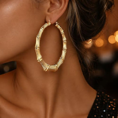 Big Chunky Gold Hoop Earrings for Women Beaded Large Statement Earrings Lightweight Fashion Jewelry Daily Wear Party Gift - color: C1:GOLD