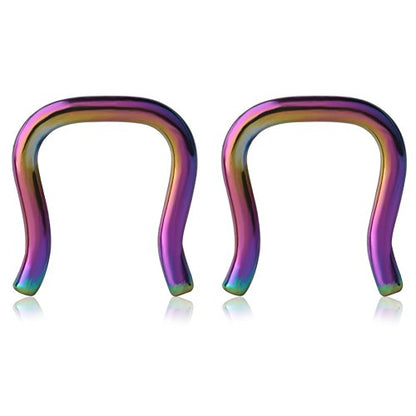 Ruifan 316L Surgical Steel U-Shaped & Staple Nose Septum Hanger Retainer Nose Ring 16g,14g,12g - color: Rainbow(14G)