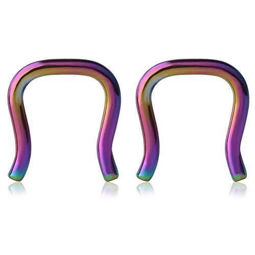 Ruifan 316L Surgical Steel U-Shaped & Staple Nose Septum Hanger Retainer Nose Ring 16g,14g,12g - color: Rainbow(14G)
